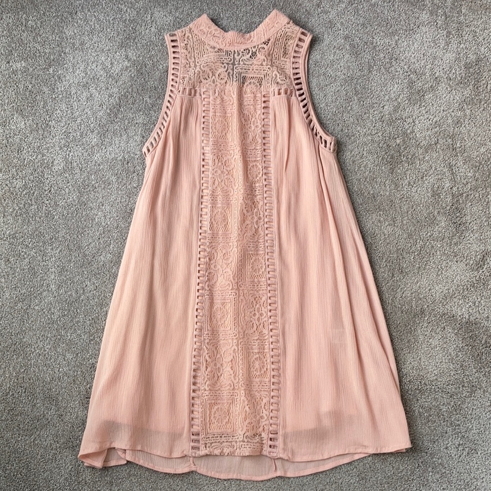 Light pink medium Entro high neck dress with lace overlay - size M
